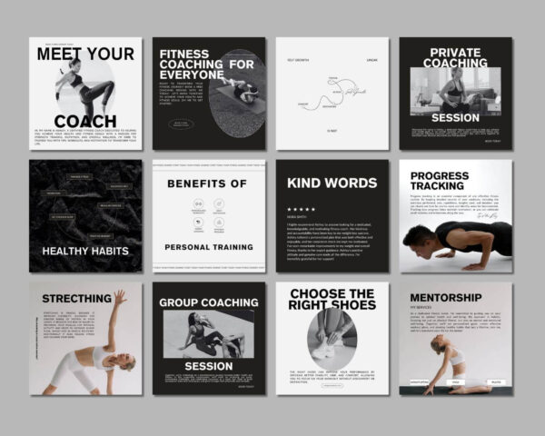 Whether you are a fitness trainer, health coach, wellness, or yoga instructor, our high-quality, customizable templates are elevating your social media content. Transform your online presence. Make your social media shine and attract more clients!