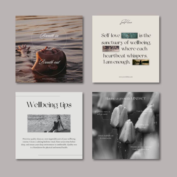 Engaging, educative instagram posts for wellbeing coaches, health and wellness coaches, pilates and yoga teachers, health and wellness instagram content, instagram posts, ux designer, webdesign, social media page design, content marketing