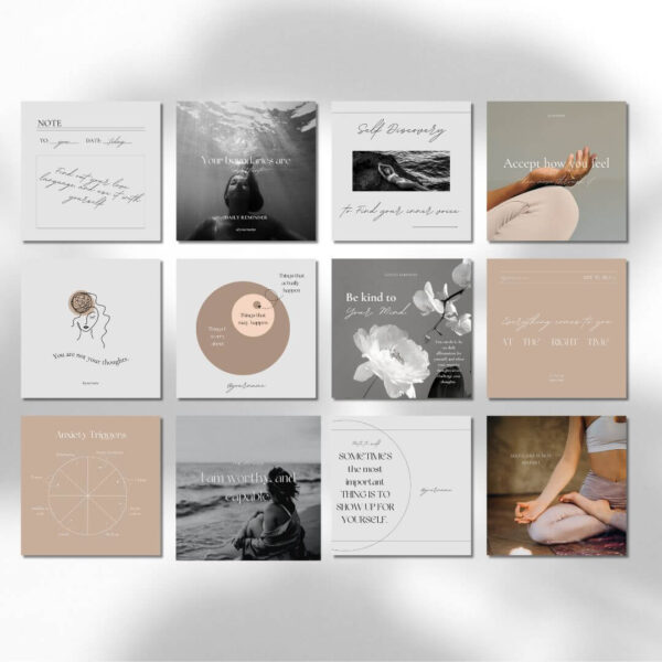 Introducing our new digital product tailored specifically for psychologists: the Social Media Template Pack! This collection is designed to enhance your online presence, increase engagement, and connect with your audience on Instagram. With a range of thoughtfully designed templates, you can effortlessly create compelling posts that highlight your expertise, share mental health tips, and support your followers. Our Social Media Template Pack for psychologists includes customizable templates for mental health advice, client testimonials, inspirational quotes, therapy session tips, and more. Each template is easy to edit and adapt to your brand, ensuring a consistent and professional appearance across all your social media platforms.