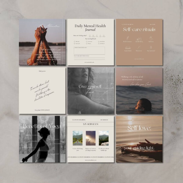 IDEAL FOR: -Nutrition Coaches Coaching -Health Coaches -Life Coaches -Self Care Coaches -Self Help Coaches -Yoga Teachers -Creative content Creative posts Instagram Premium Templates for coaches Contains Carousel Posts Creative design Wellbeing coach