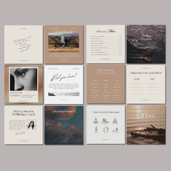 Engaging, educative instagram posts for wellbeing coaches, health and wellness coaches, pilates and yoga teachers, health and wellness instagram content, instagram posts, ux designer, webdesign, social media page design, content marketing