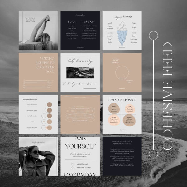 Introducing our new digital product tailored specifically for psychologists: the Social Media Template Pack! This collection is designed to enhance your online presence, increase engagement, and connect with your audience on Instagram. With a range of thoughtfully designed templates, you can effortlessly create compelling posts that highlight your expertise, share mental health tips, and support your followers. Our Social Media Template Pack for psychologists includes customizable templates for mental health advice, client testimonials, inspirational quotes, therapy session tips, and more. Each template is easy to edit and adapt to your brand, ensuring a consistent and professional appearance across all your social media platforms.