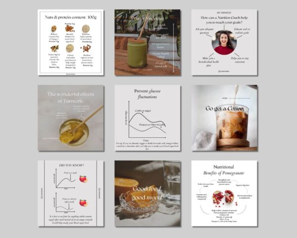 Ultimate Nutrition Coach Social Media Pack – Boost Your Online Presence - Transform your nutrition coaching business with our Ultimate Nutrition Coach Social Media Pack! This comprehensive bundle features 85 stunning templates in two optimal sizes: Posts (1080 x 1080) and Stories (1080 x 1920), specifically designed to elevate your Instagram game.