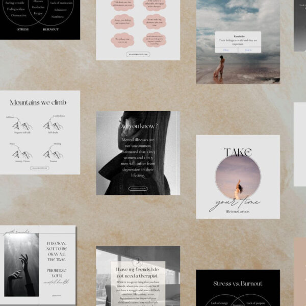 Introducing our new digital product tailored specifically for psychologists: the Social Media Template Pack! This collection is designed to enhance your online presence, increase engagement, and connect with your audience on Instagram. With a range of thoughtfully designed templates, you can effortlessly create compelling posts that highlight your expertise, share mental health tips, and support your followers. Our Social Media Template Pack for psychologists includes customizable templates for mental health advice, client testimonials, inspirational quotes, therapy session tips, and more. Each template is easy to edit and adapt to your brand, ensuring a consistent and professional appearance across all your social media platforms.